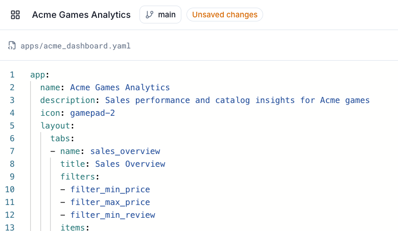 App Builder YAML view