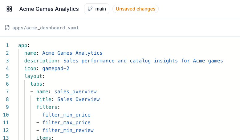 App Builder YAML view