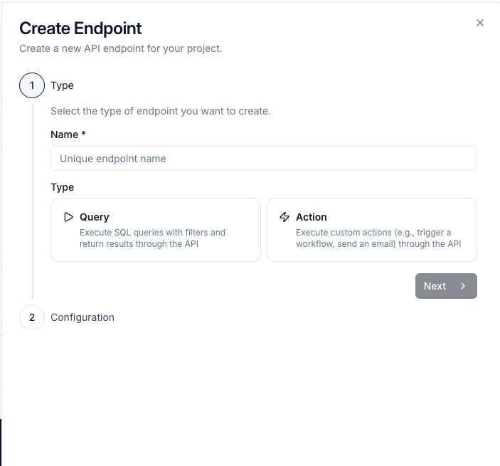 Create Endpoint Step 1
