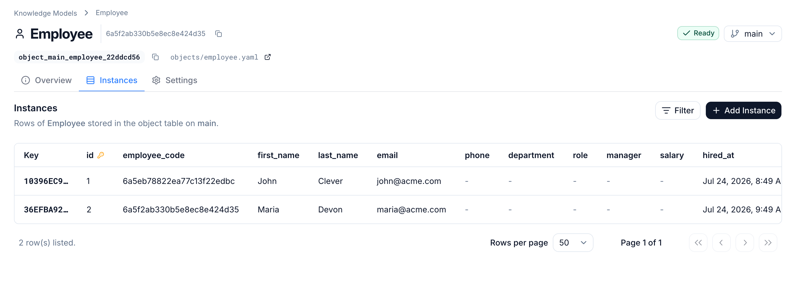 Instance list