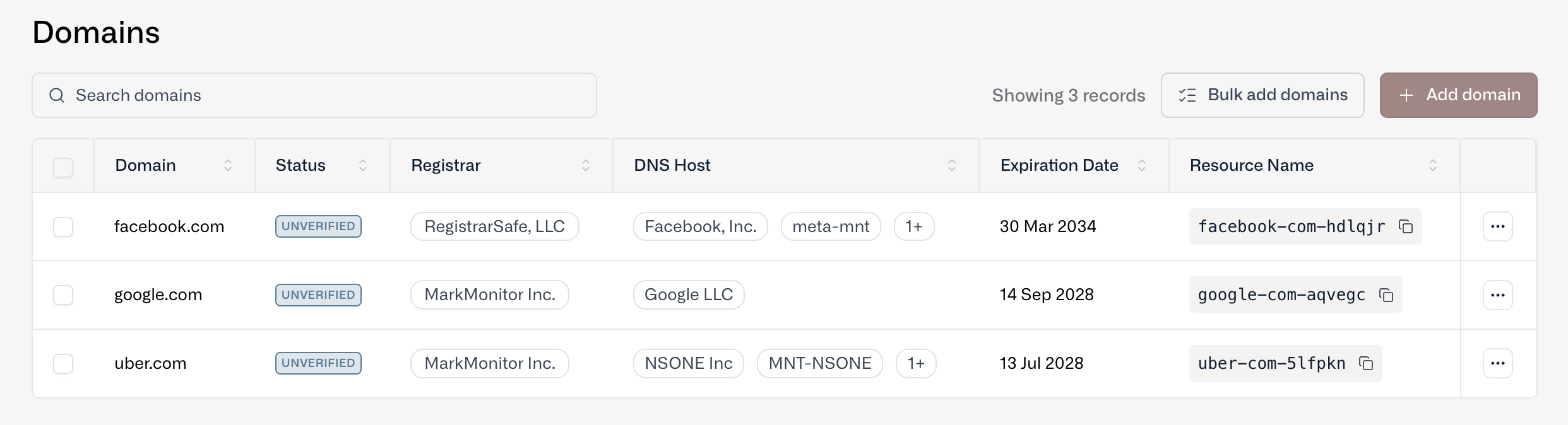 Domains Listing
