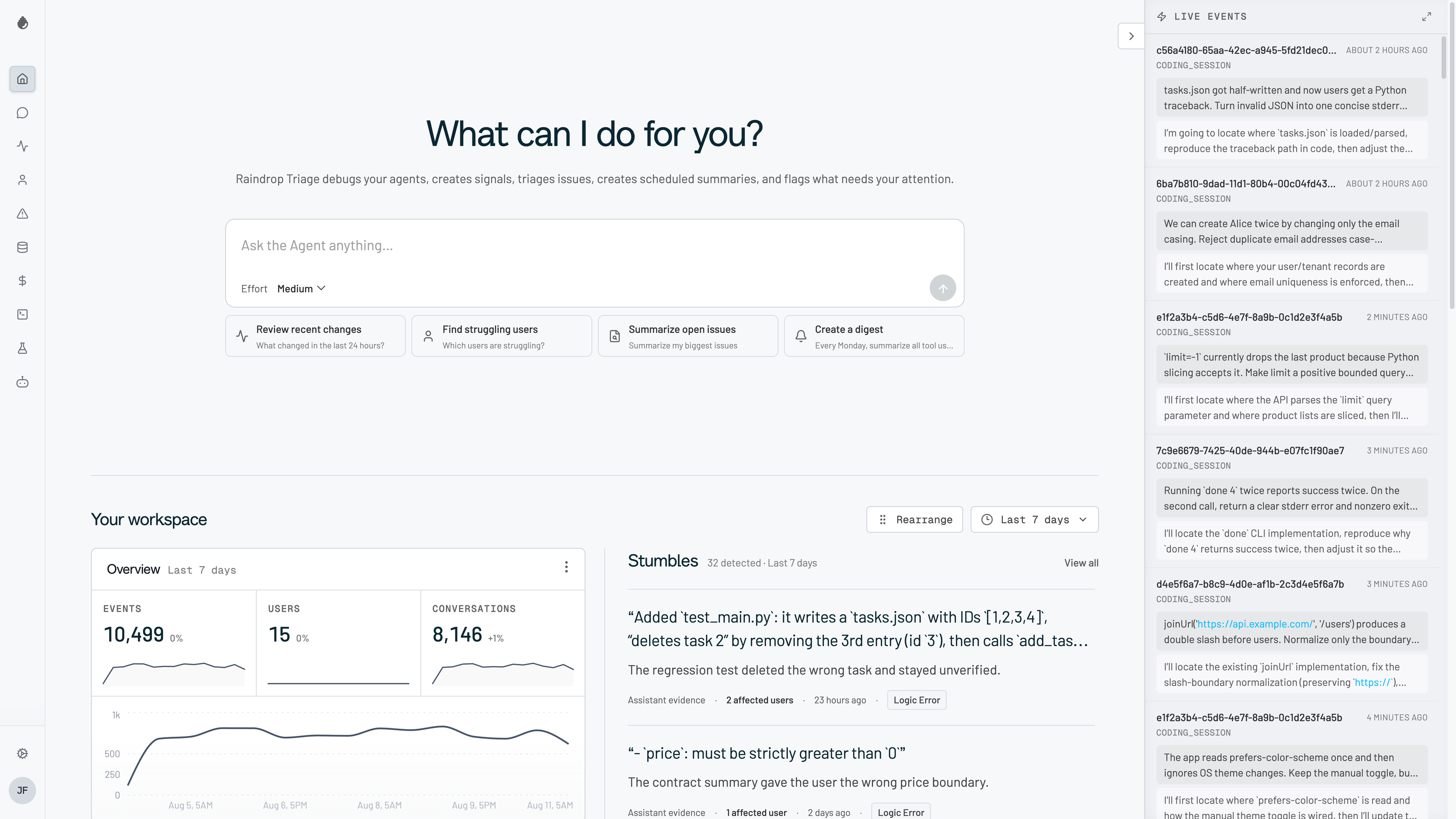 Raindrop home dashboard