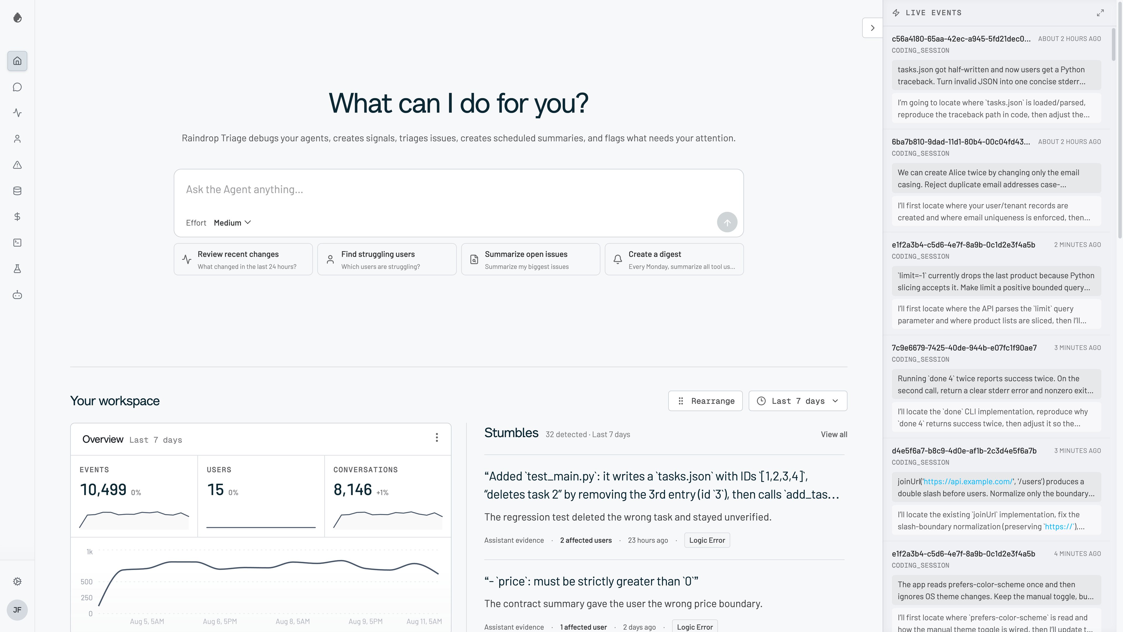 Raindrop home dashboard