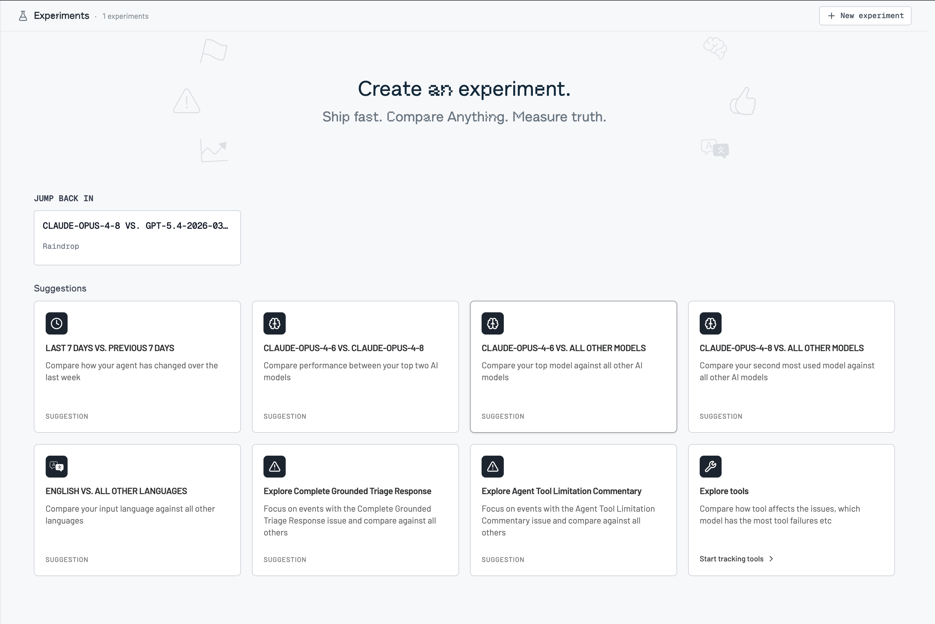 The Experiments home with suggested comparisons