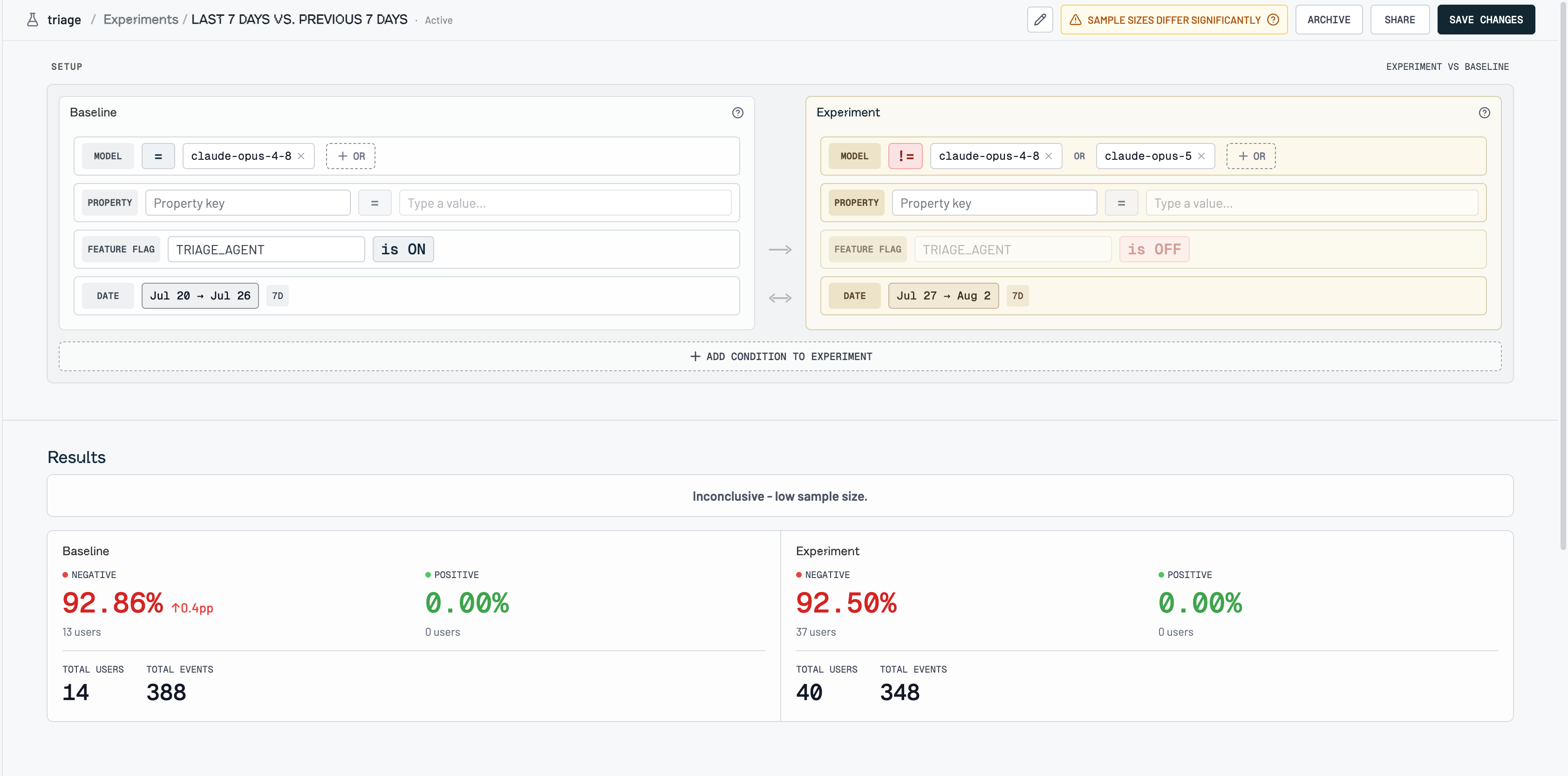 Configuring the Baseline and Experiment sides