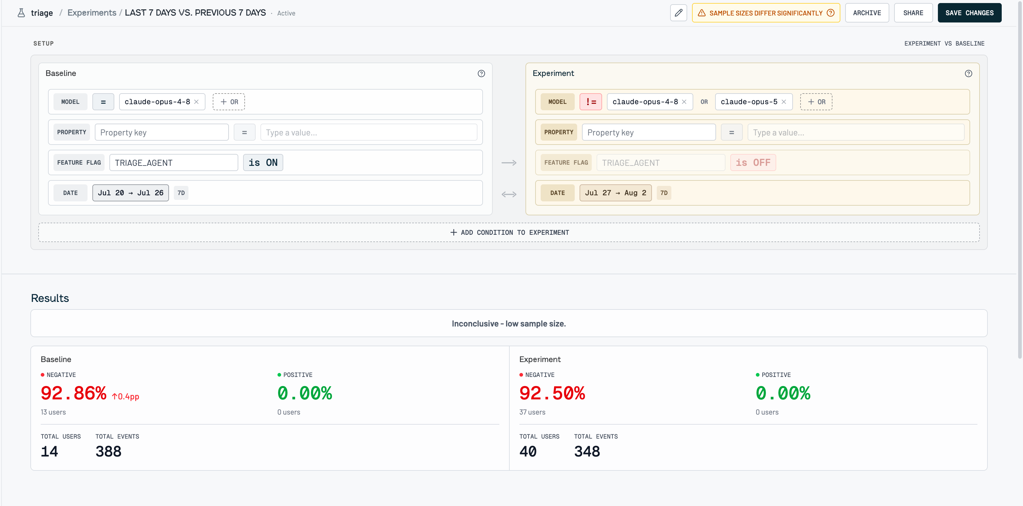 Configuring the Baseline and Experiment sides