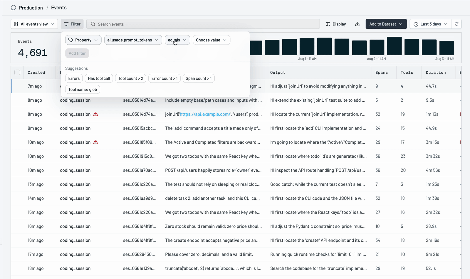 Filtering events