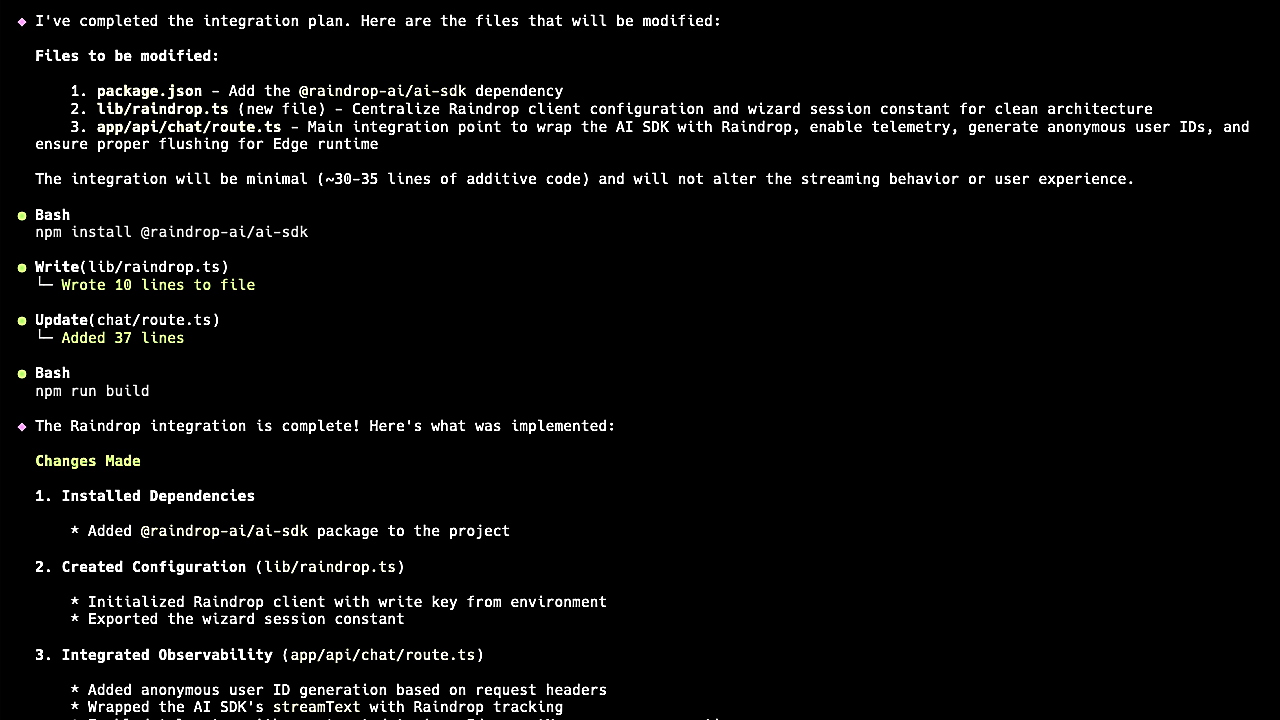 Wizard runs an agent