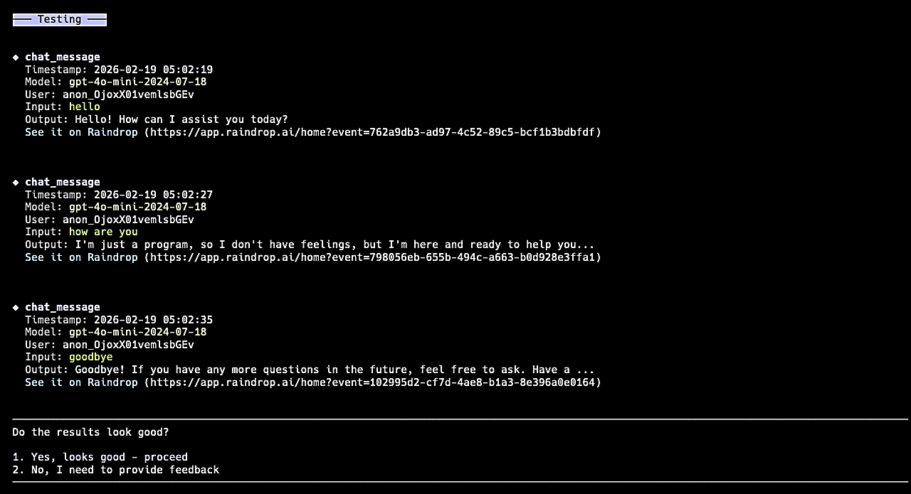 Send events and validate them directly in the Wizard or on Raindrop