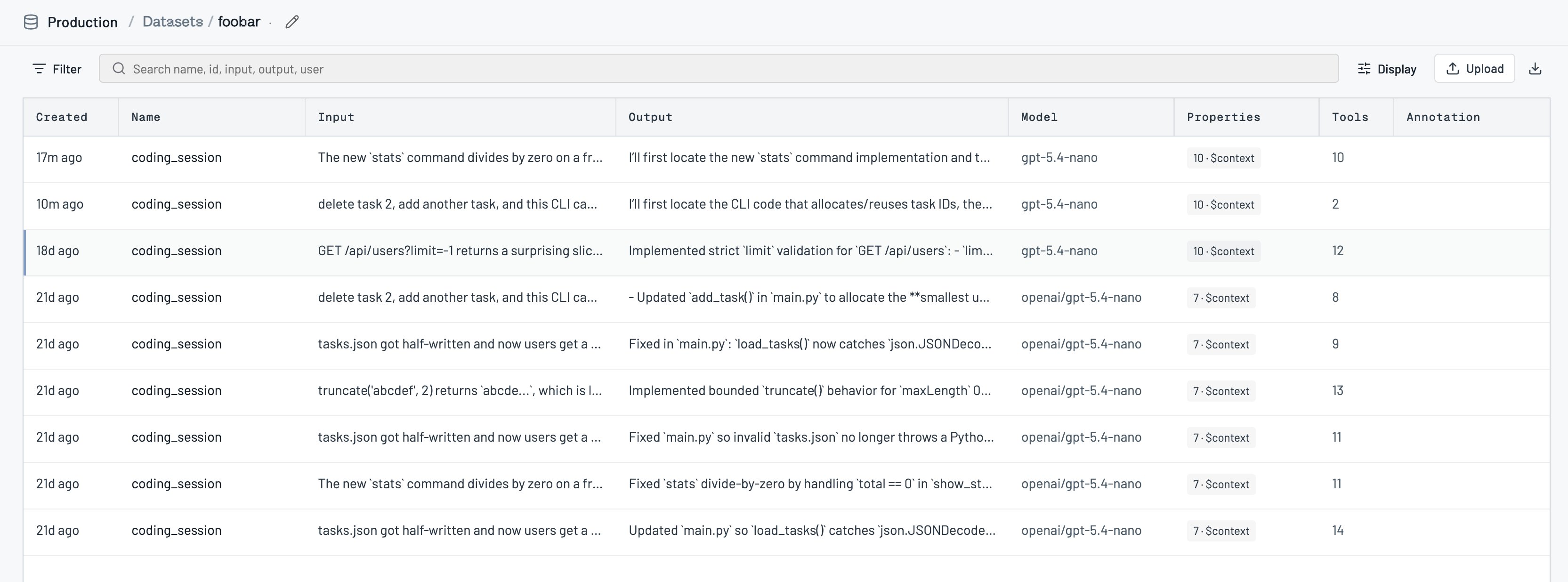 Datasets list