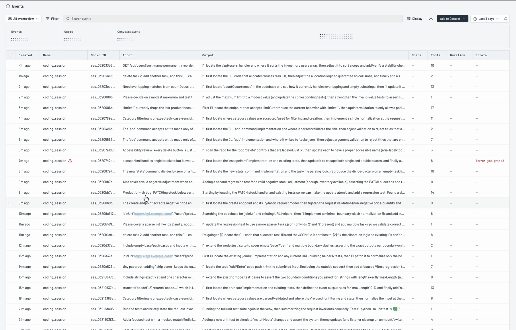 Add event to dataset
