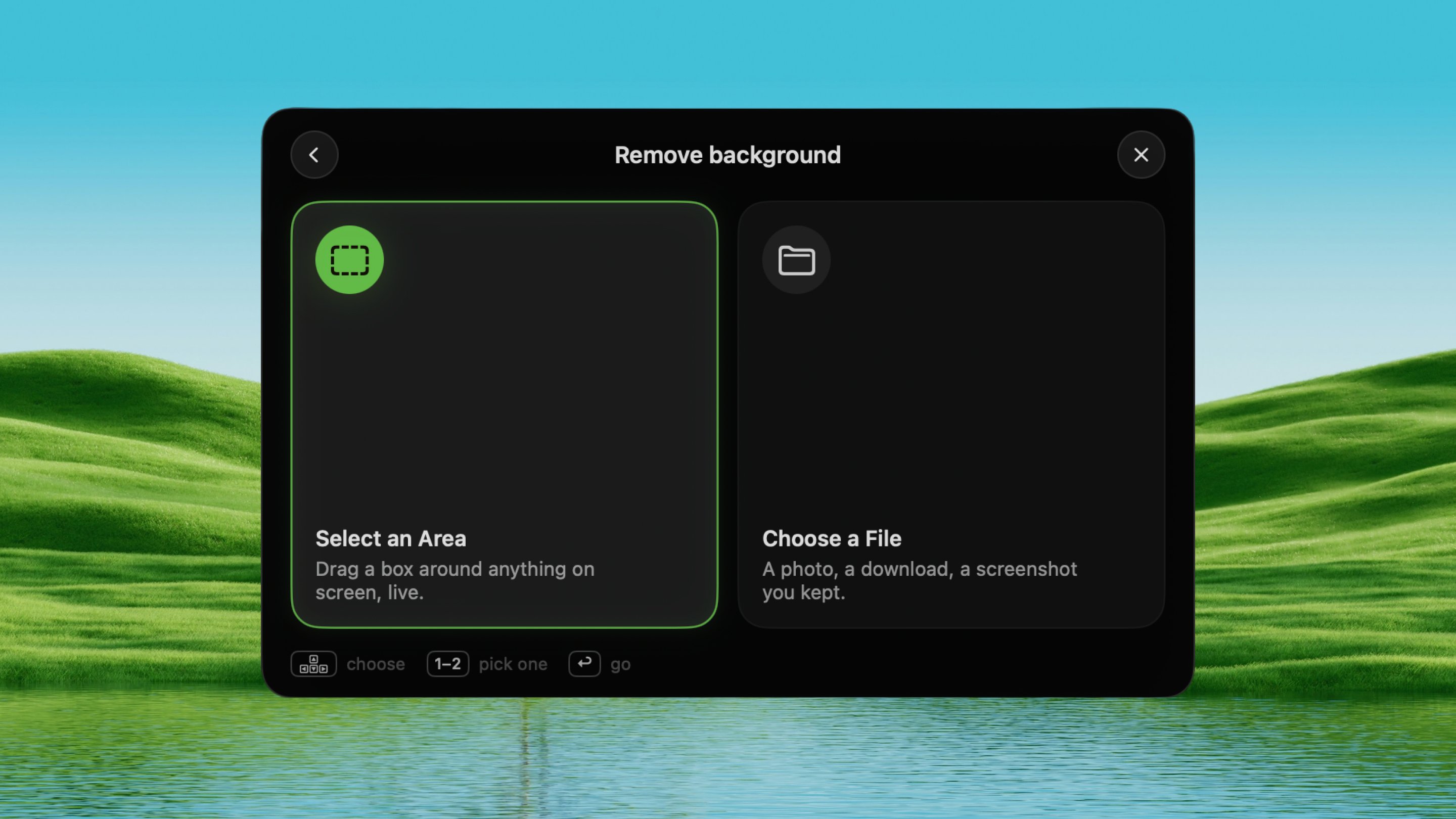 Remove Background — select an area or choose a file