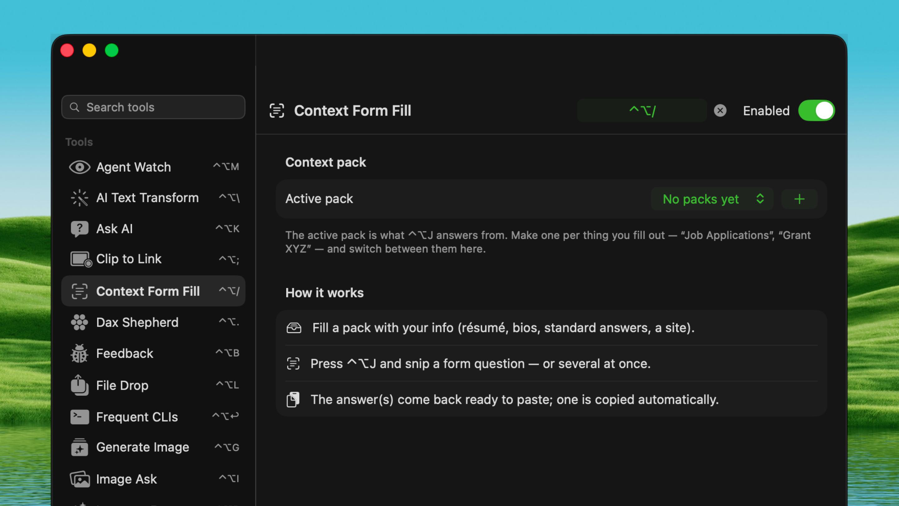 Context Form Fill — snip a question, get a paste-ready answer