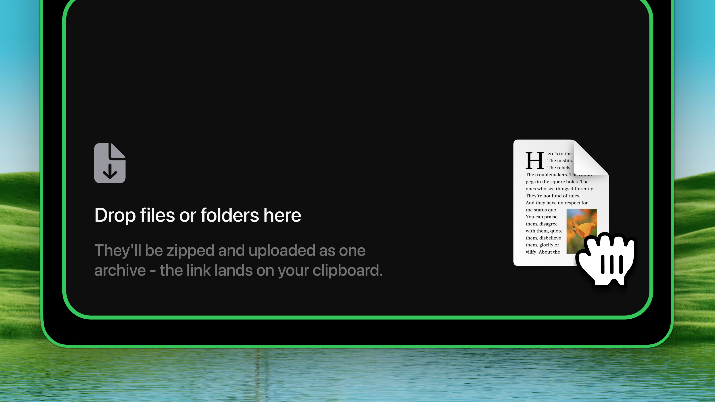 File Upload — drop files or folders here