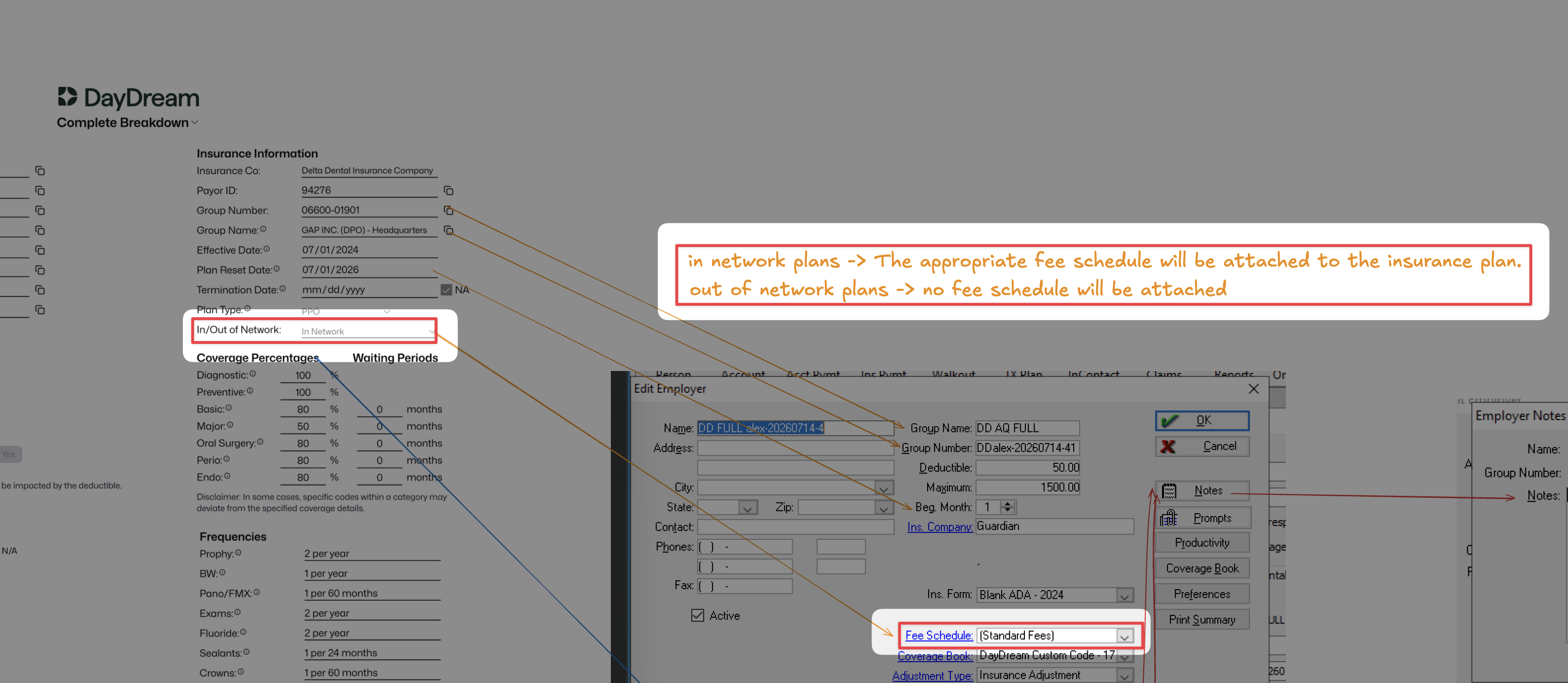 DayDream In/Out of Network mapped to Eaglesoft Edit Employer Fee Schedule