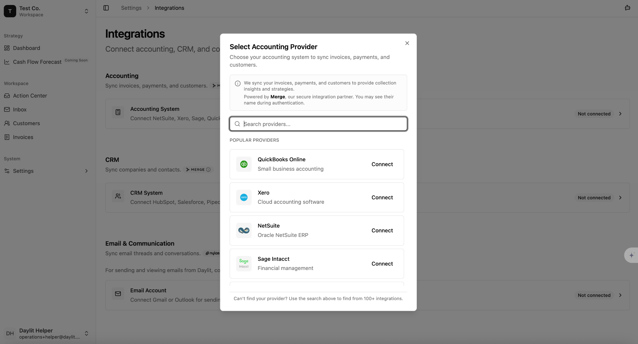Select NetSuite from the provider list