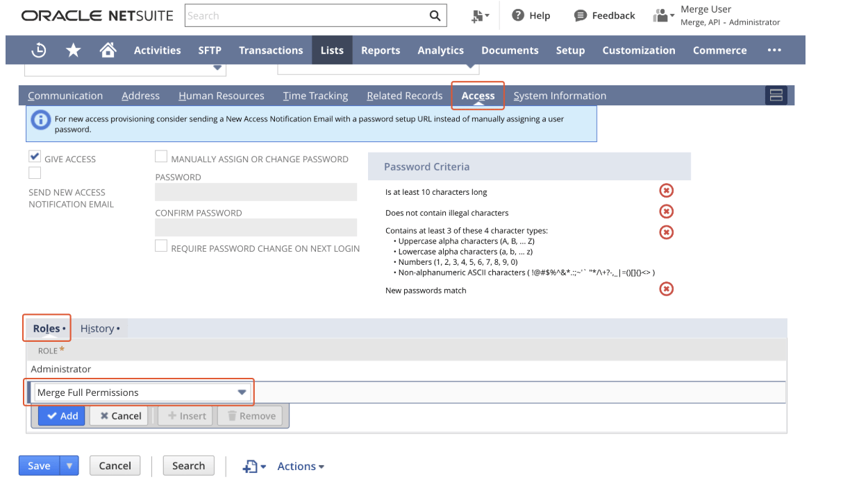 Assign Merge Full Permission Bundle role to a user