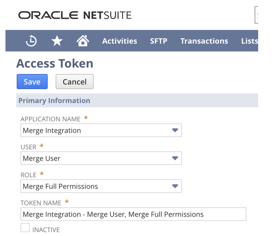 Create a new access token in NetSuite