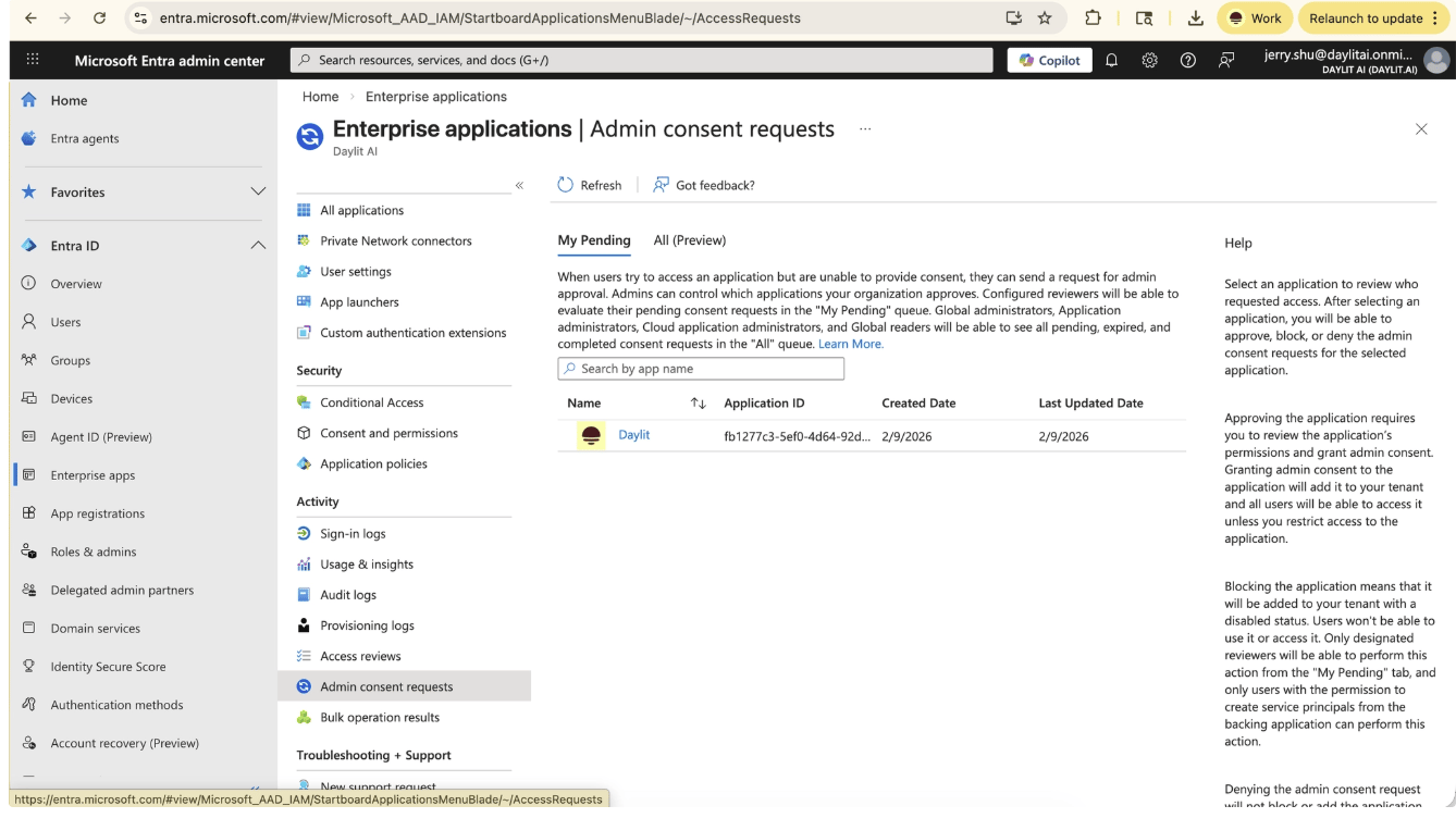 Admin reviews the Outlook access request