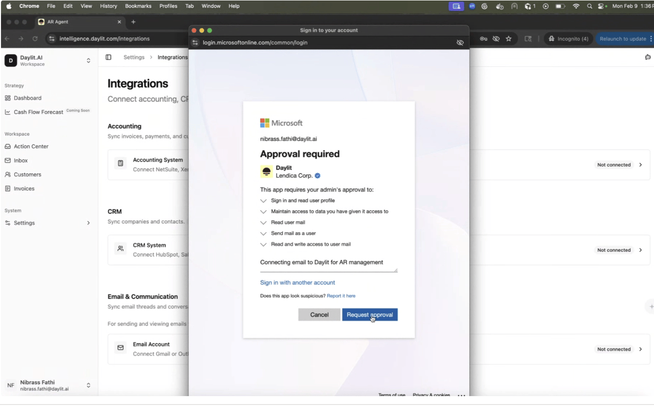 Choose Outlook in Daylit Integrations