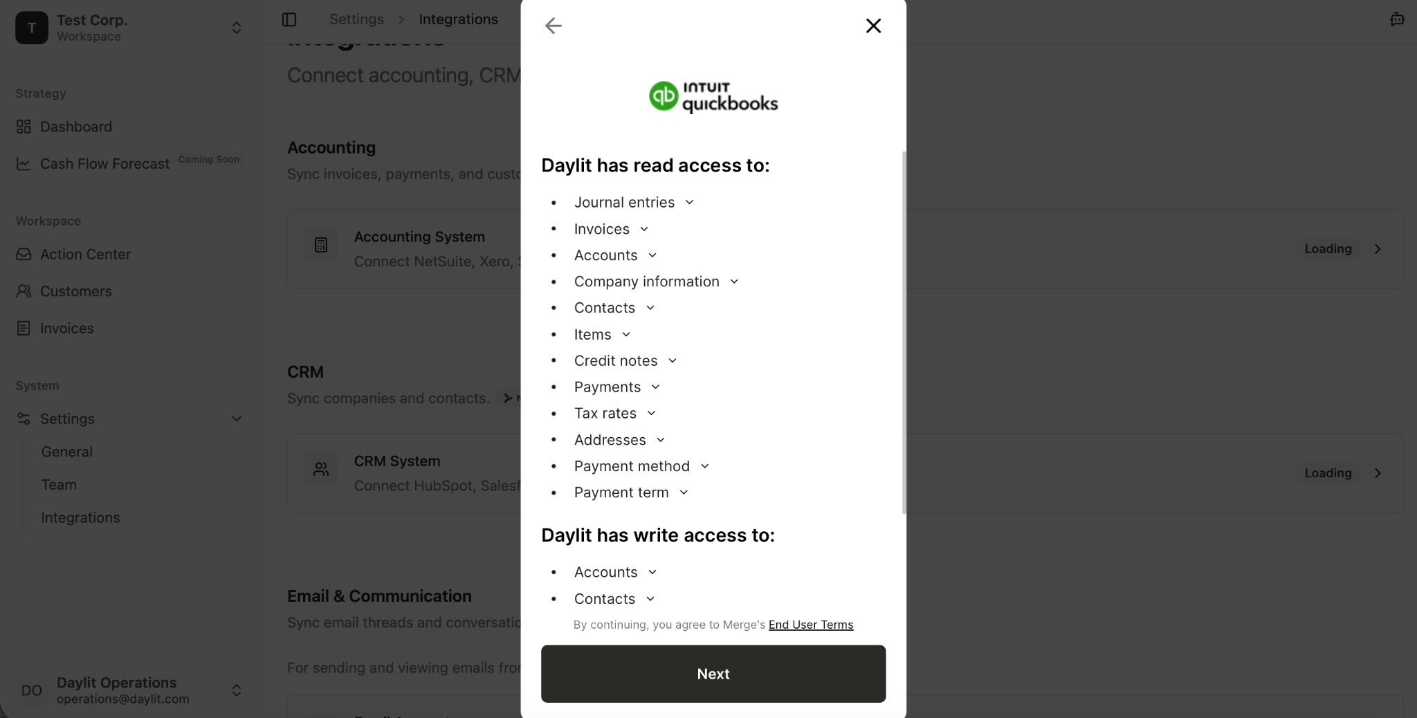 Grant Daylit access to accounting data