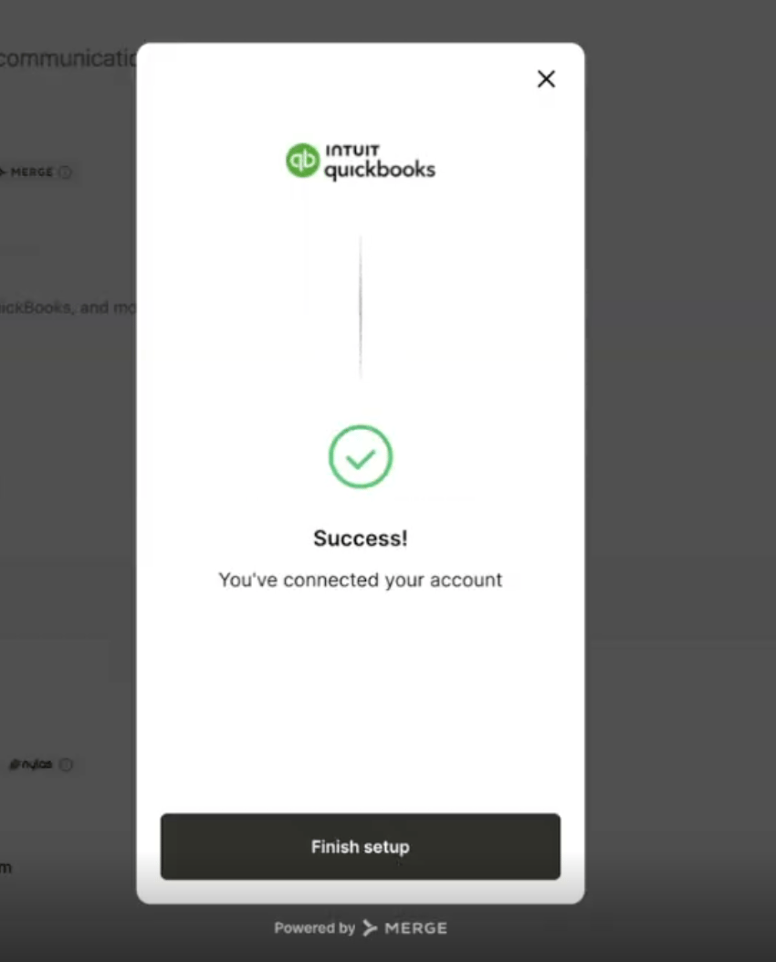 Click Connect to complete the QuickBooks integration