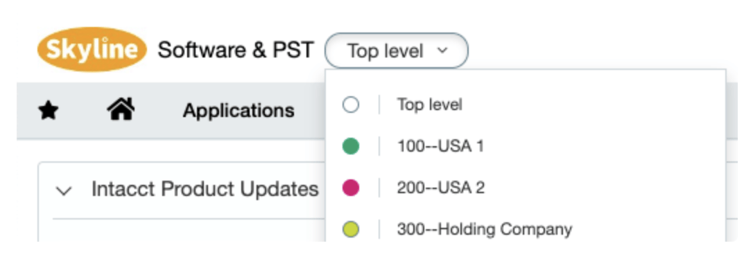 Select Top Level entity in Sage Intacct