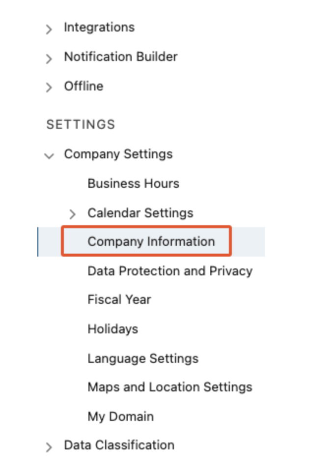 Open Company Information in Salesforce