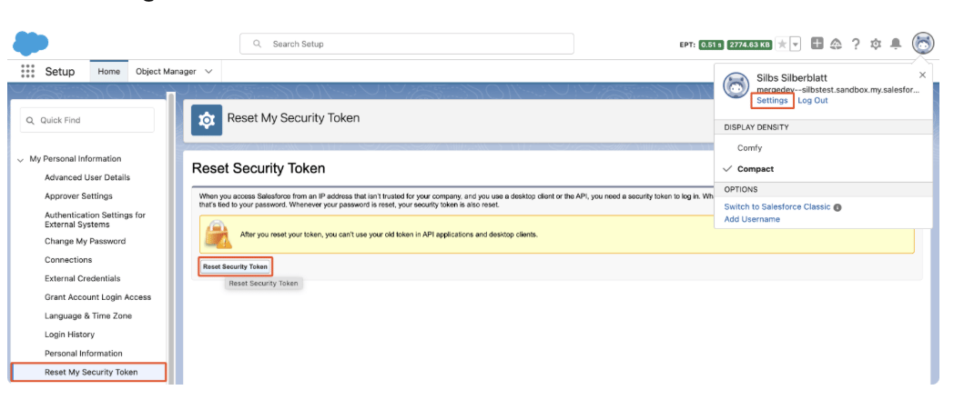 Reset your Salesforce security token