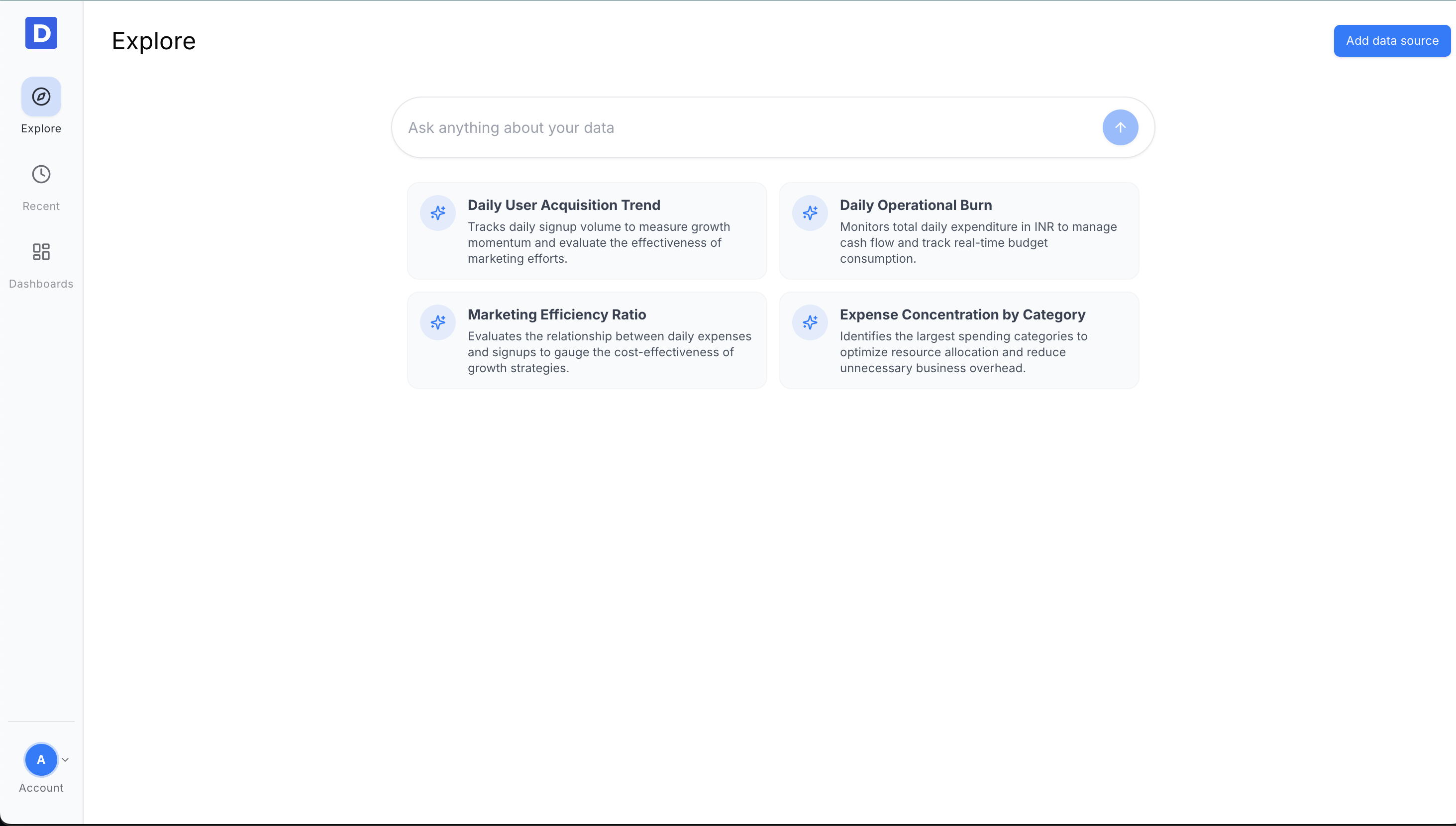 Explore page with Add data source button