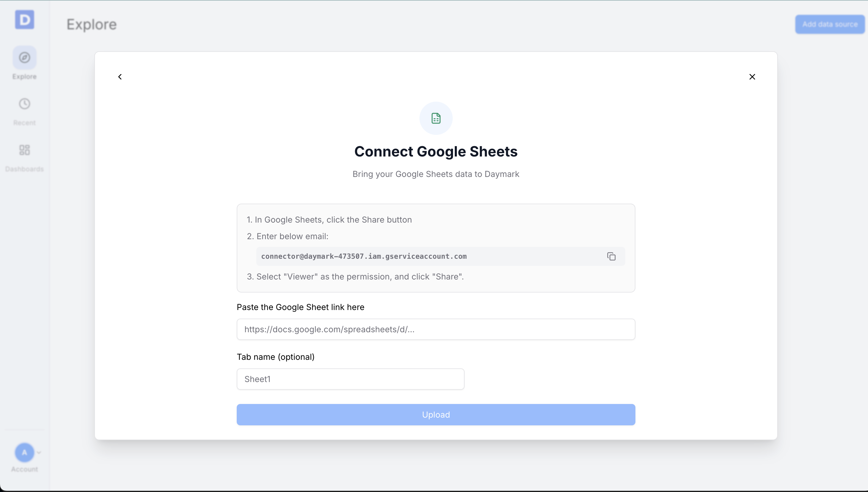 Share instructions and Daymark service account email