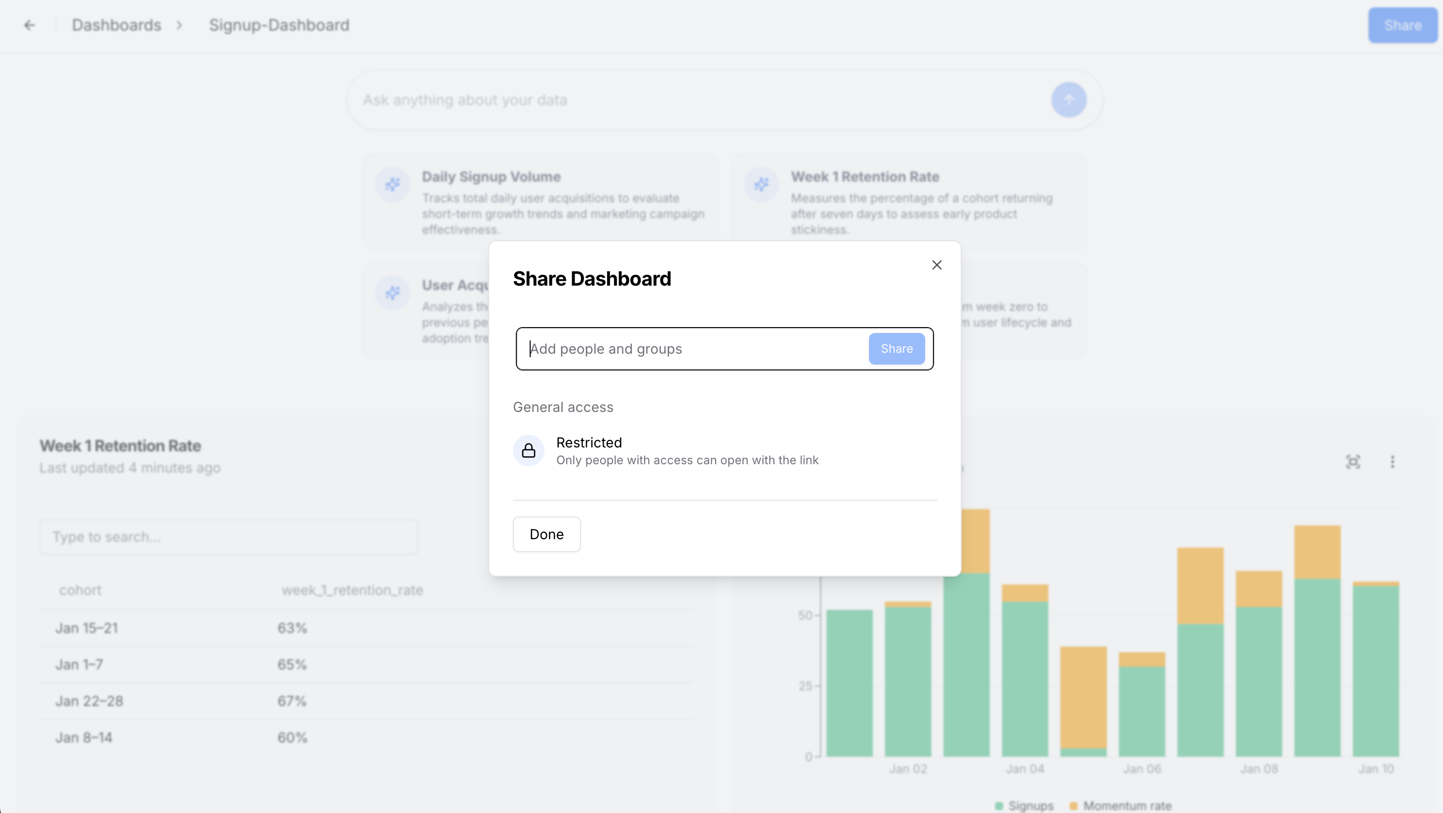 Share popup with email field