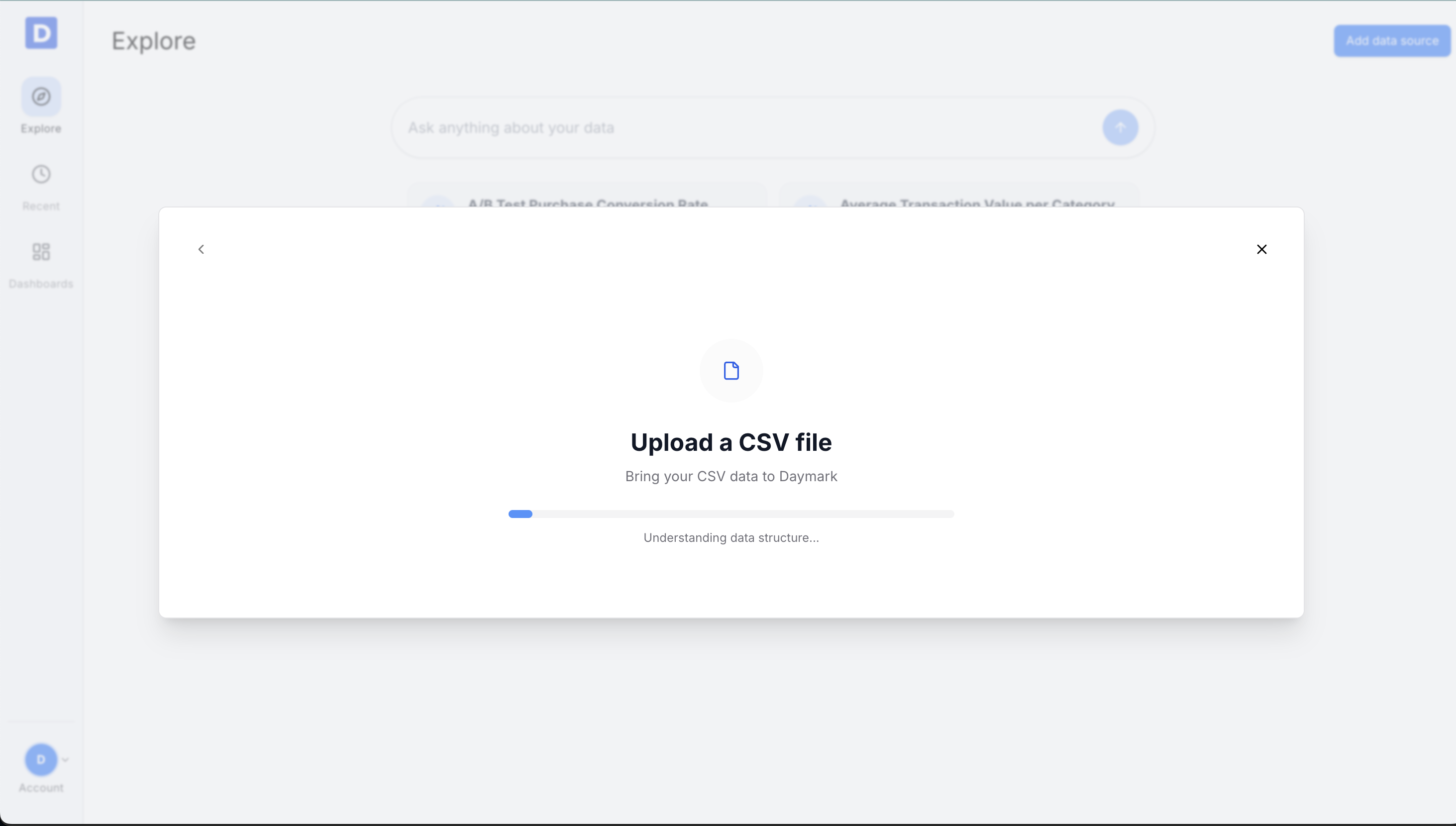 Upload CSV button on the upload modal