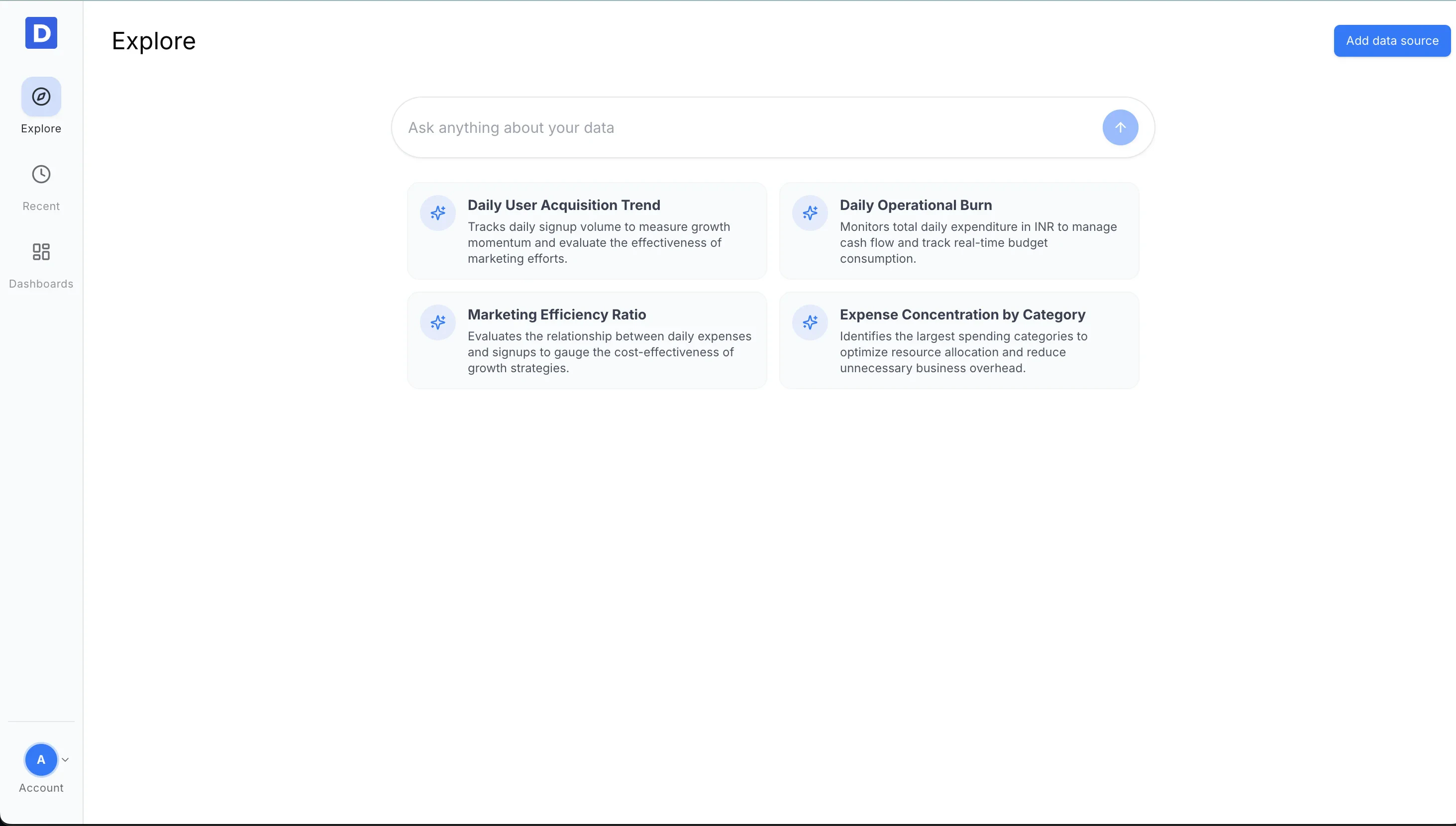 Explore page with Add data source button