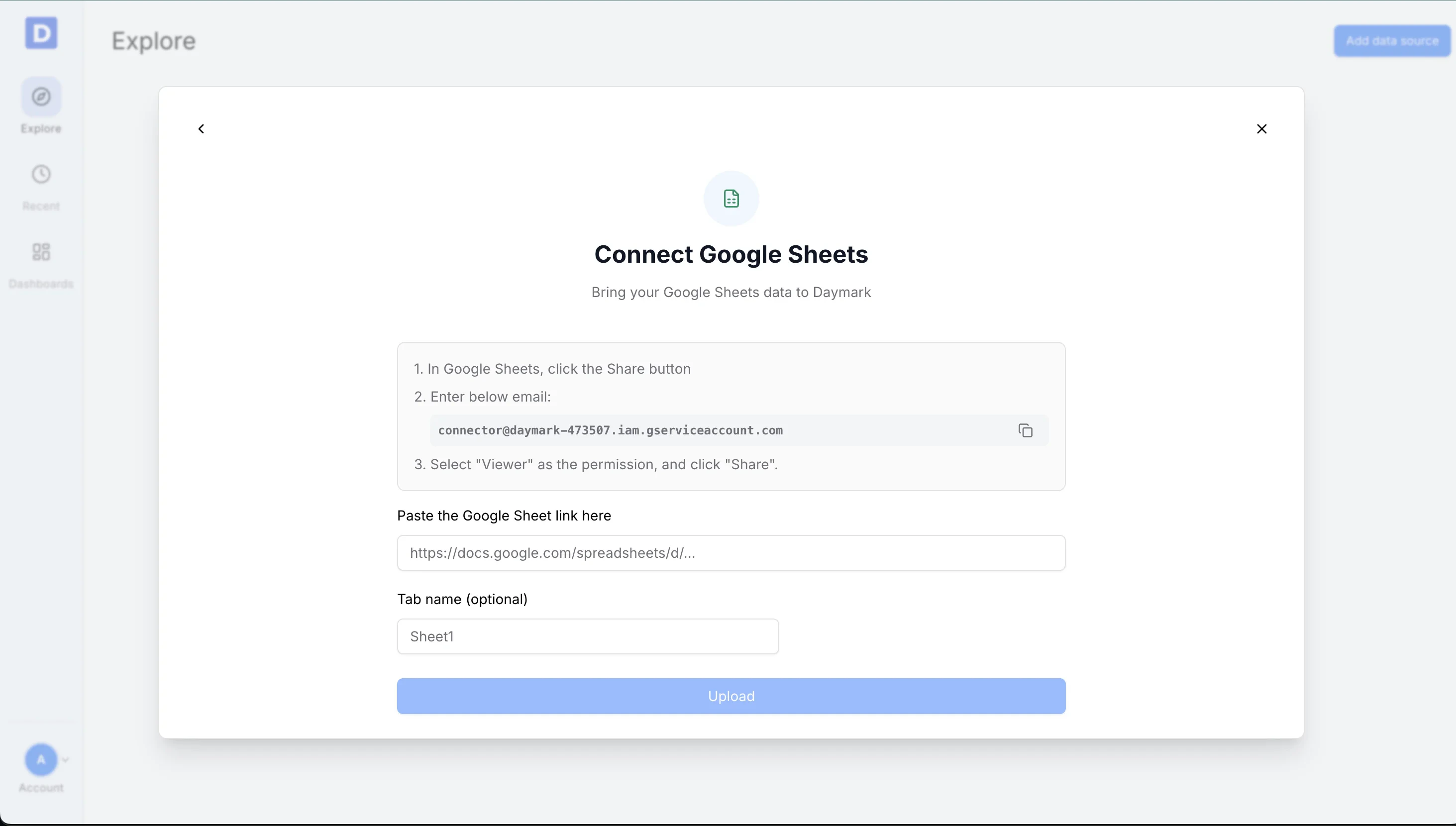 Share instructions and Daymark service account email