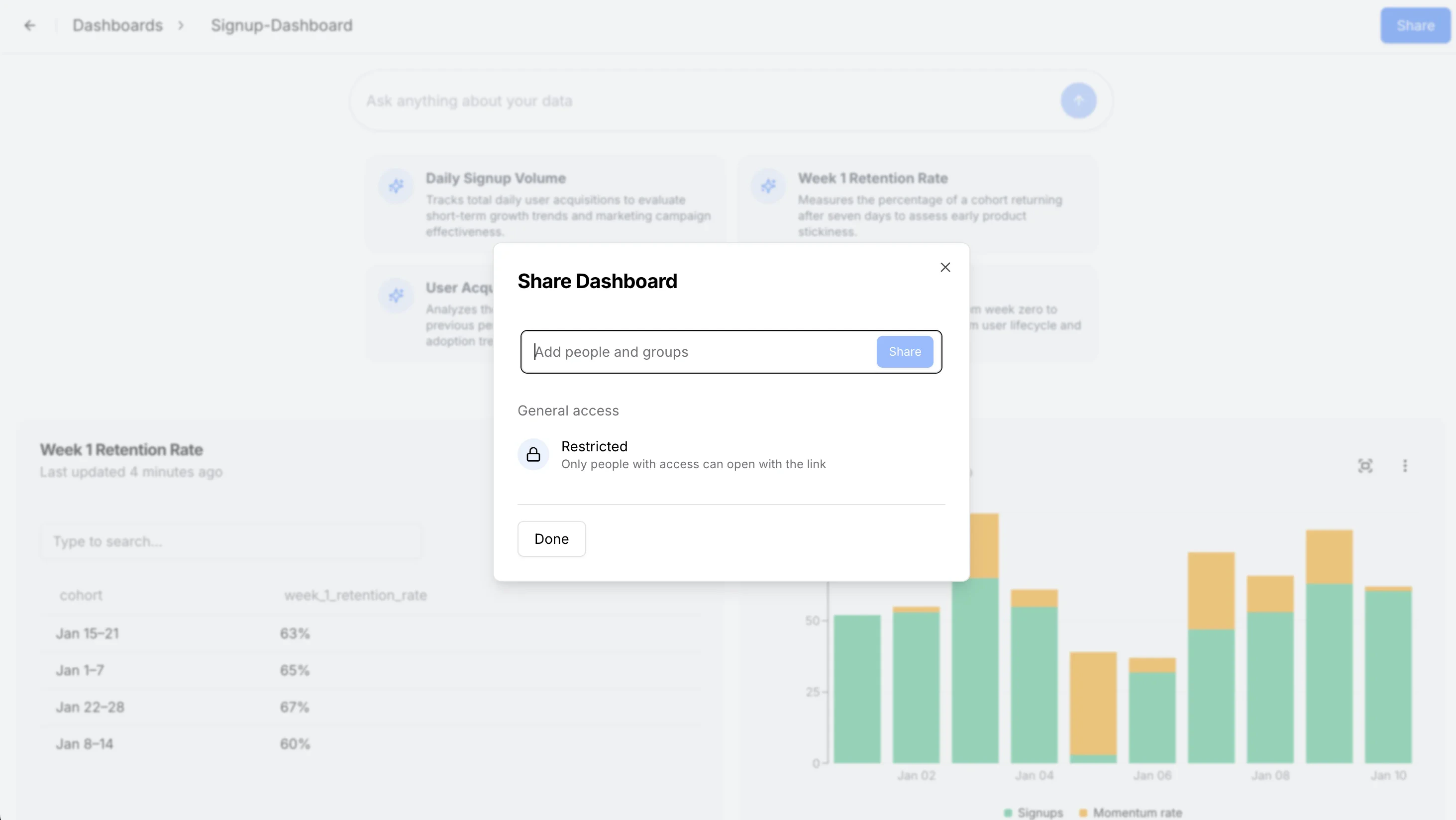 Share popup with email field