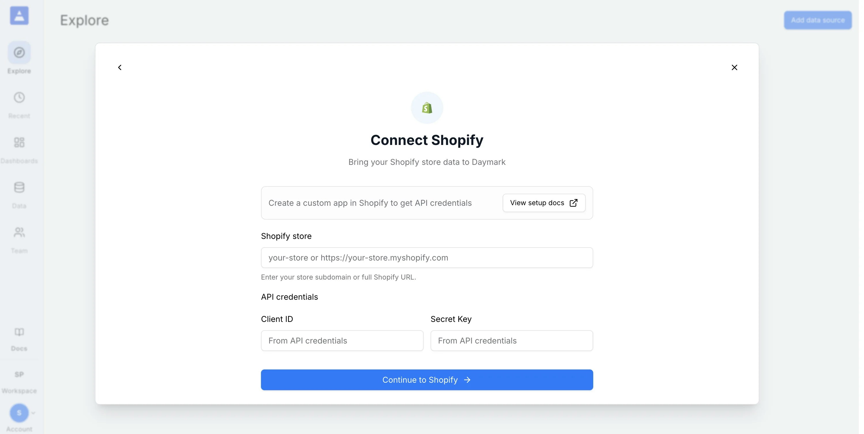 Shopify connector form