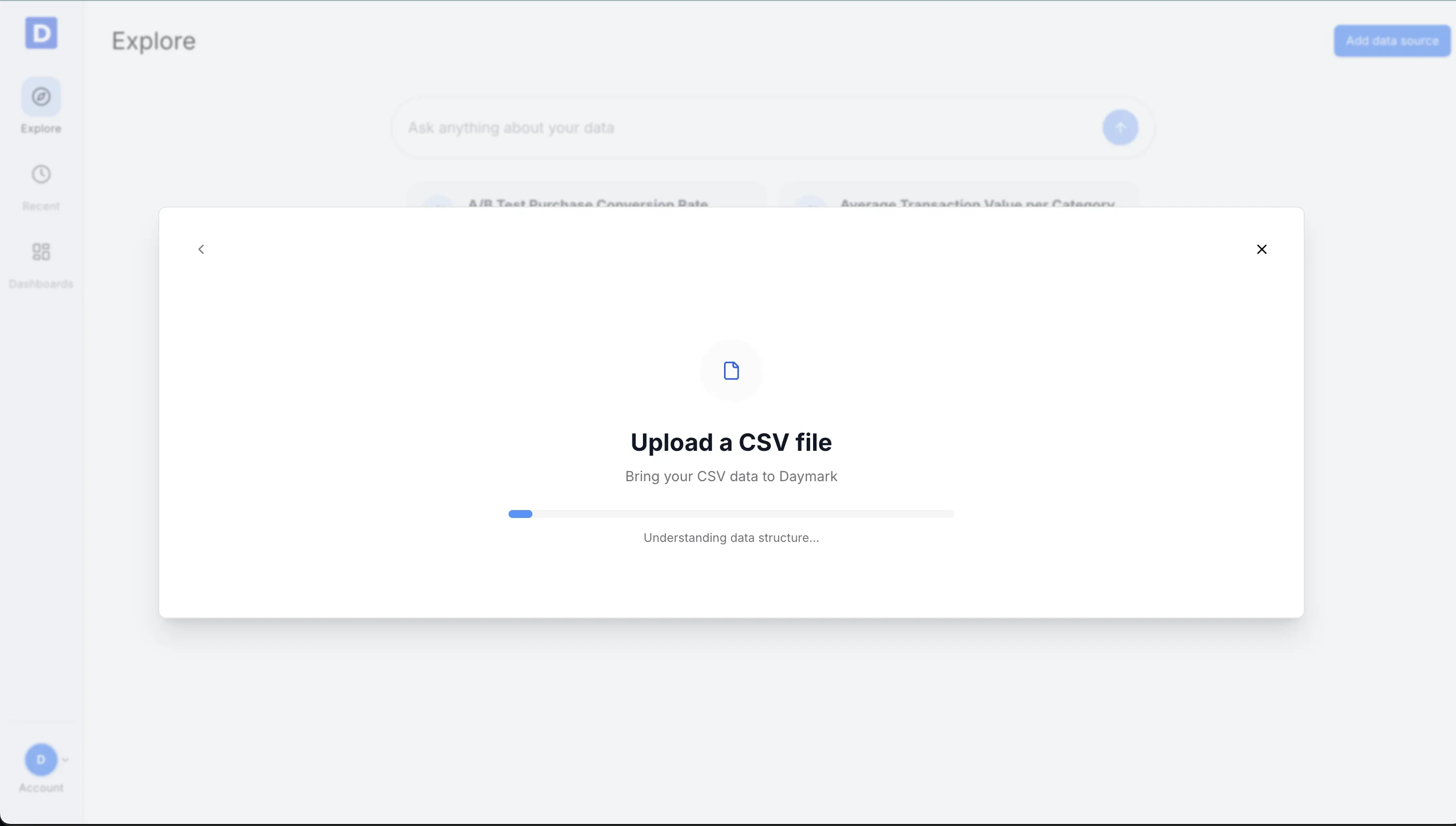 Upload CSV button on the upload modal