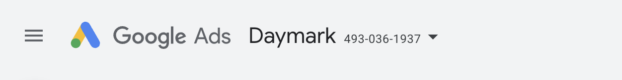 Google Ads account name with customer ID shown in the header