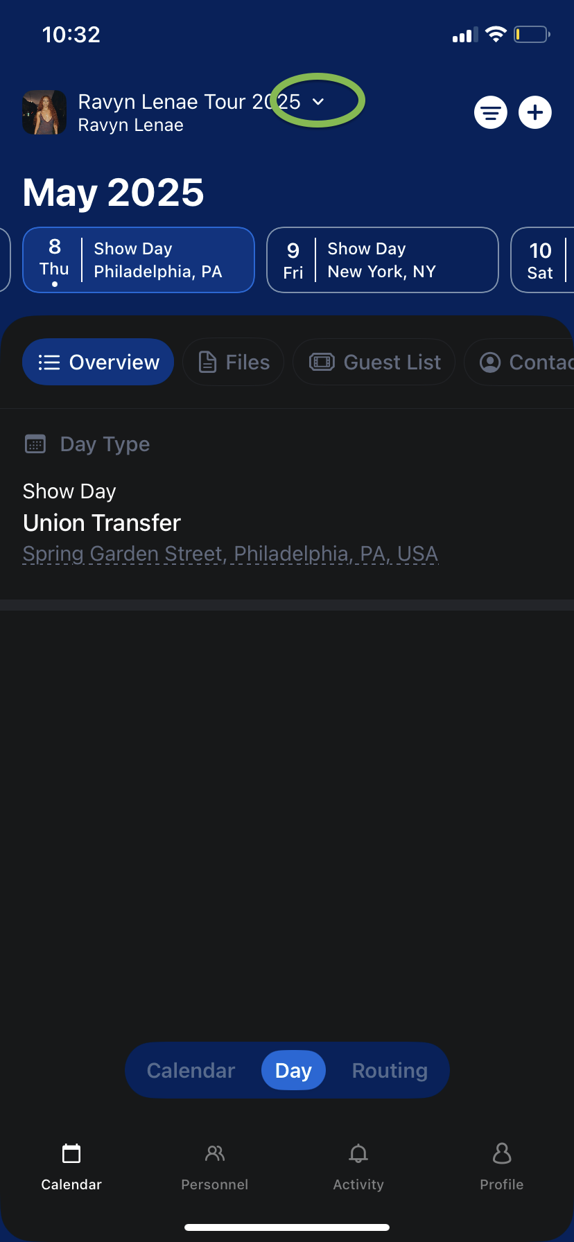 Main dashboard interface