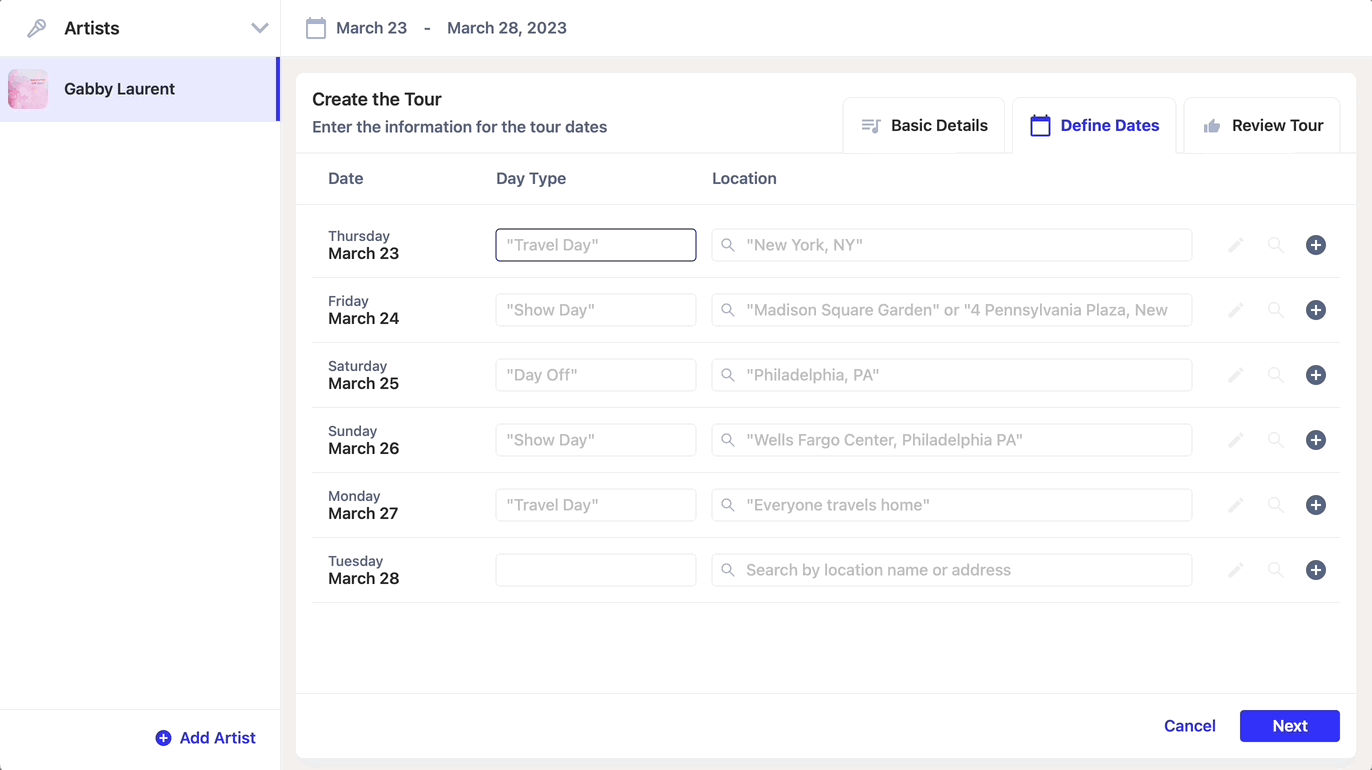 Main dashboard interface