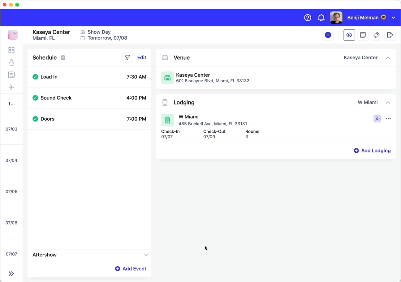 Main dashboard interface