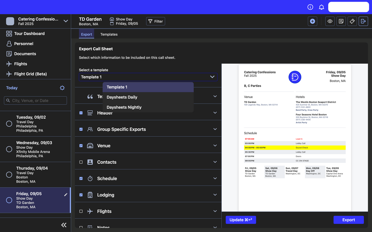 Main dashboard interface