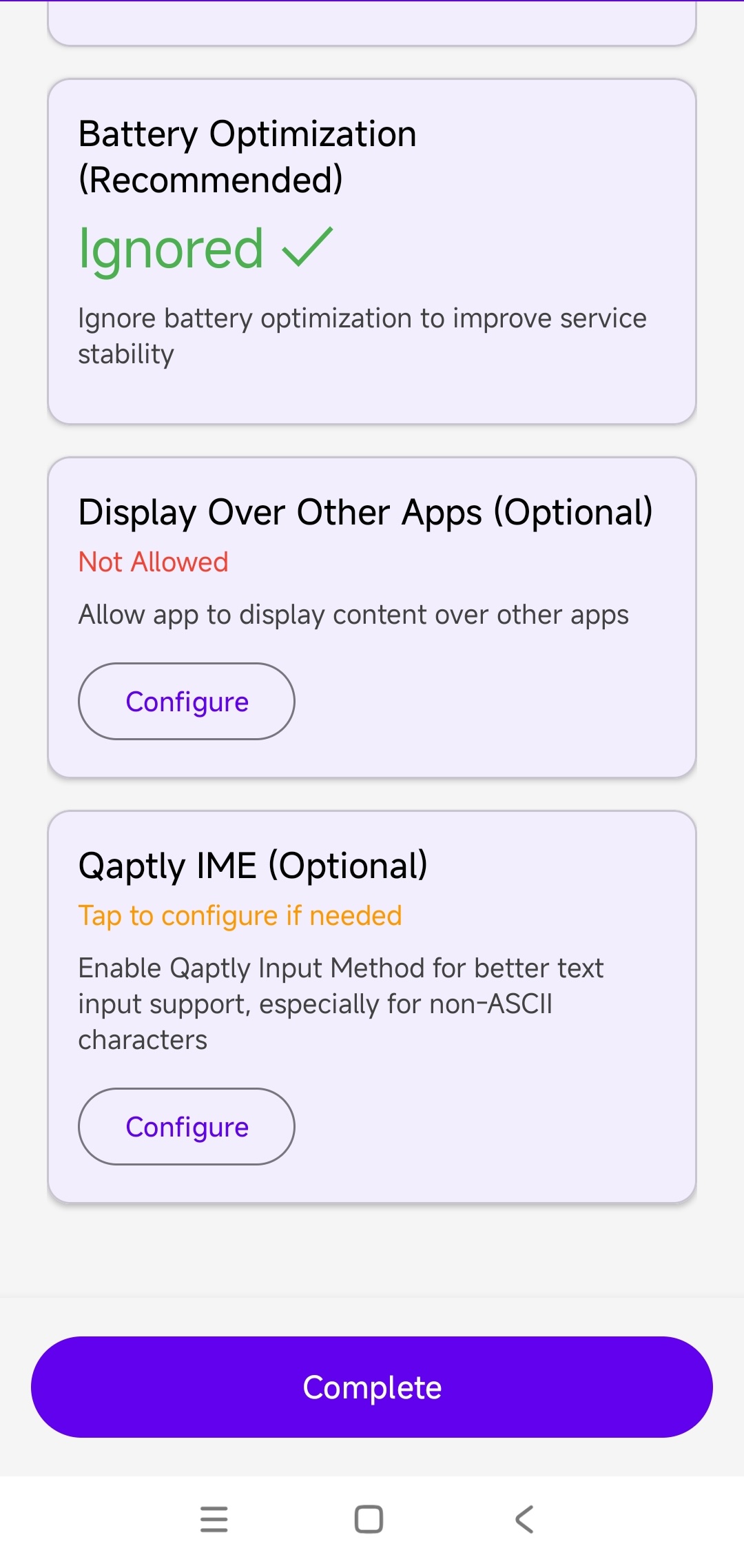 Optional settings configuration