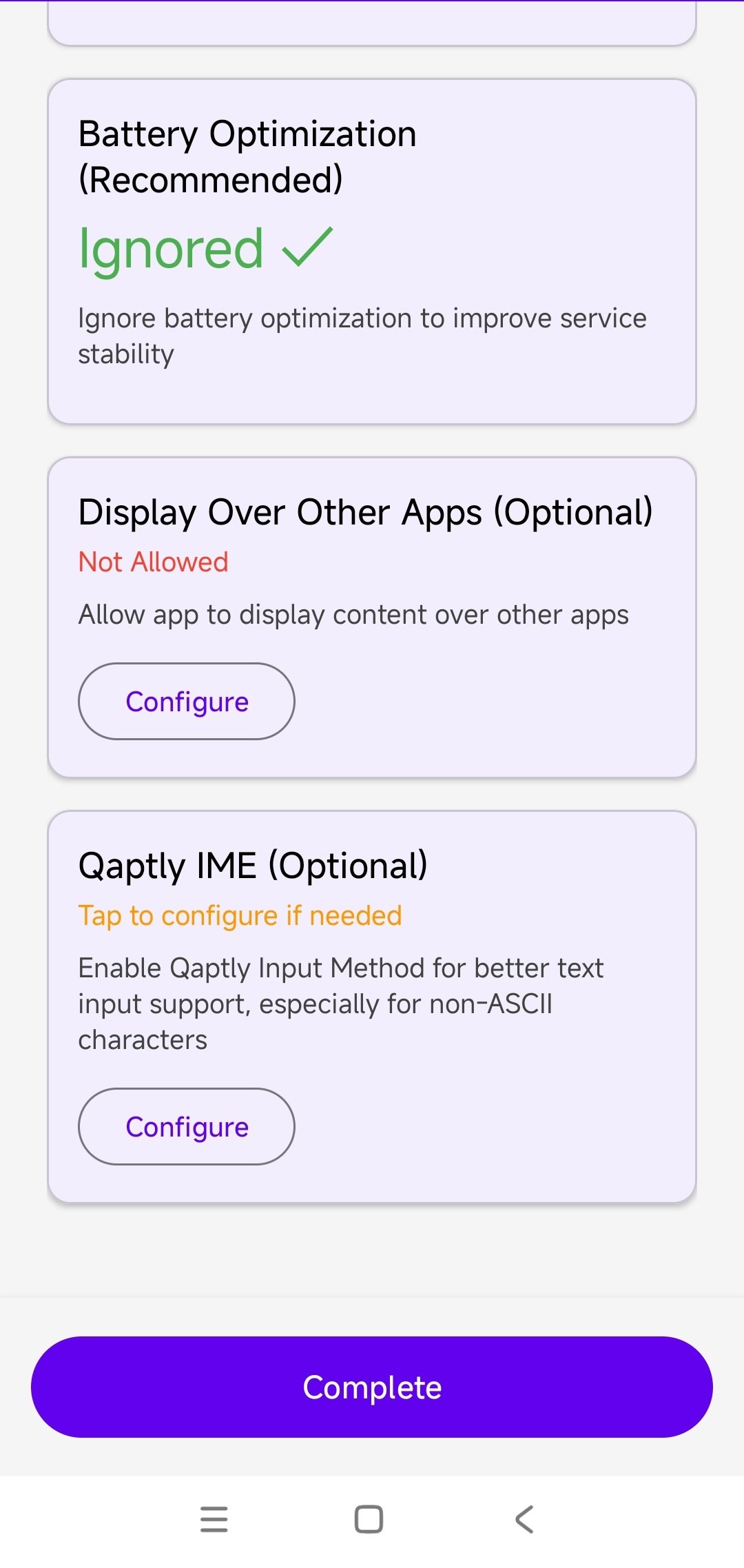 Optional settings configuration
