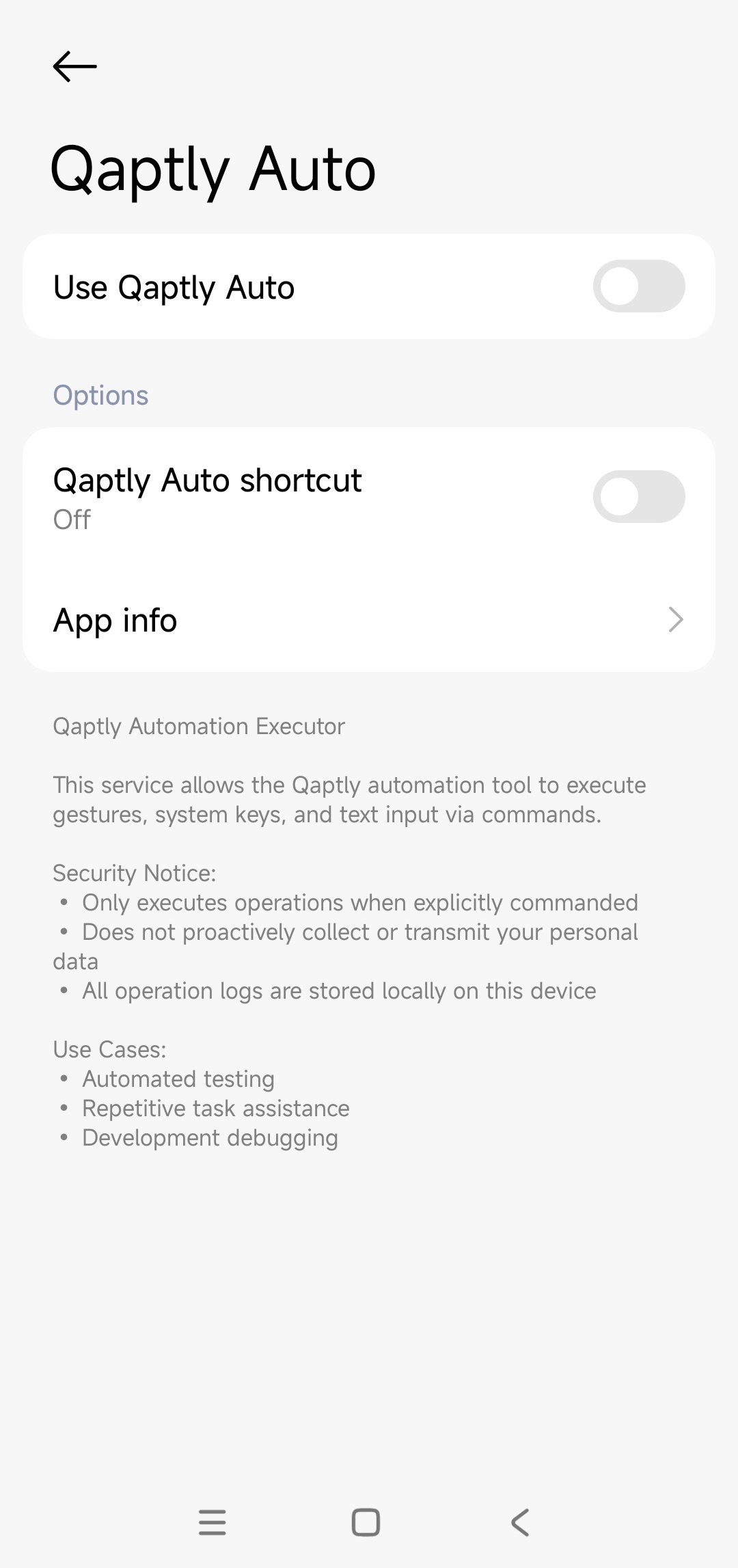Qaptly Auto service settings