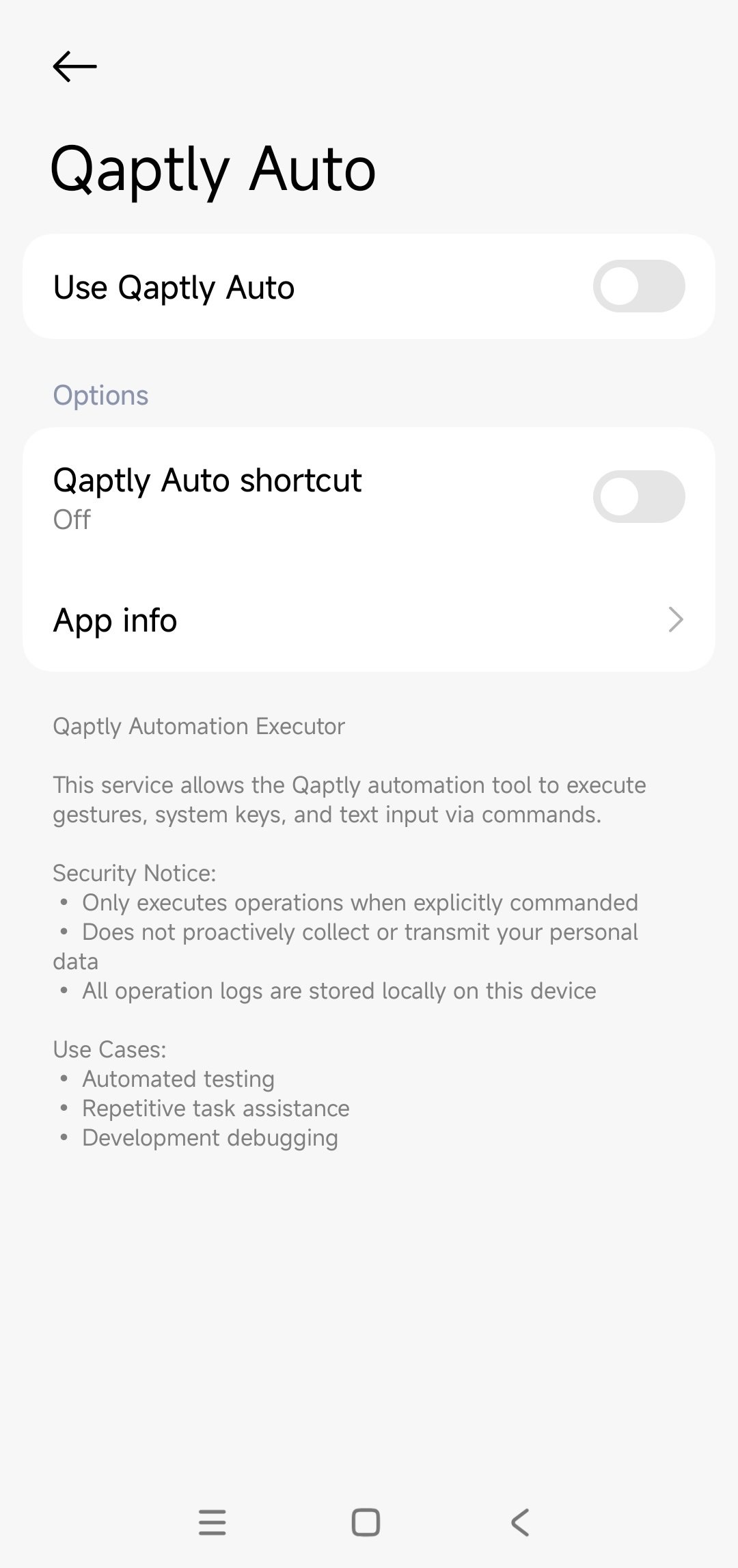 Qaptly Auto service settings