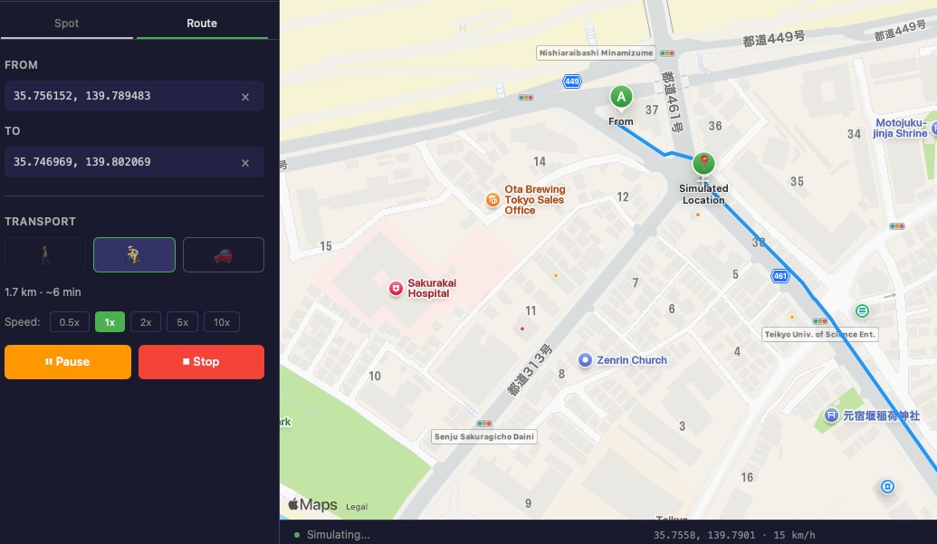 Route simulation in progress