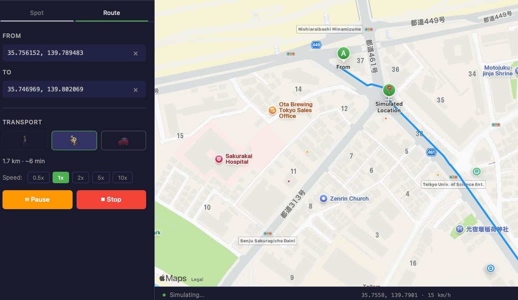 Route simulation in progress
