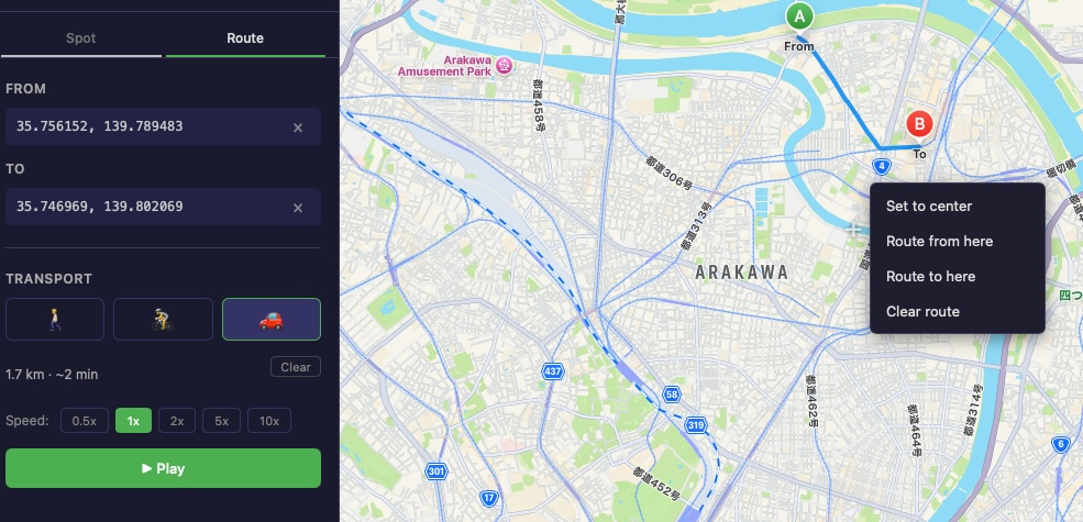 Setting up a route with context menu